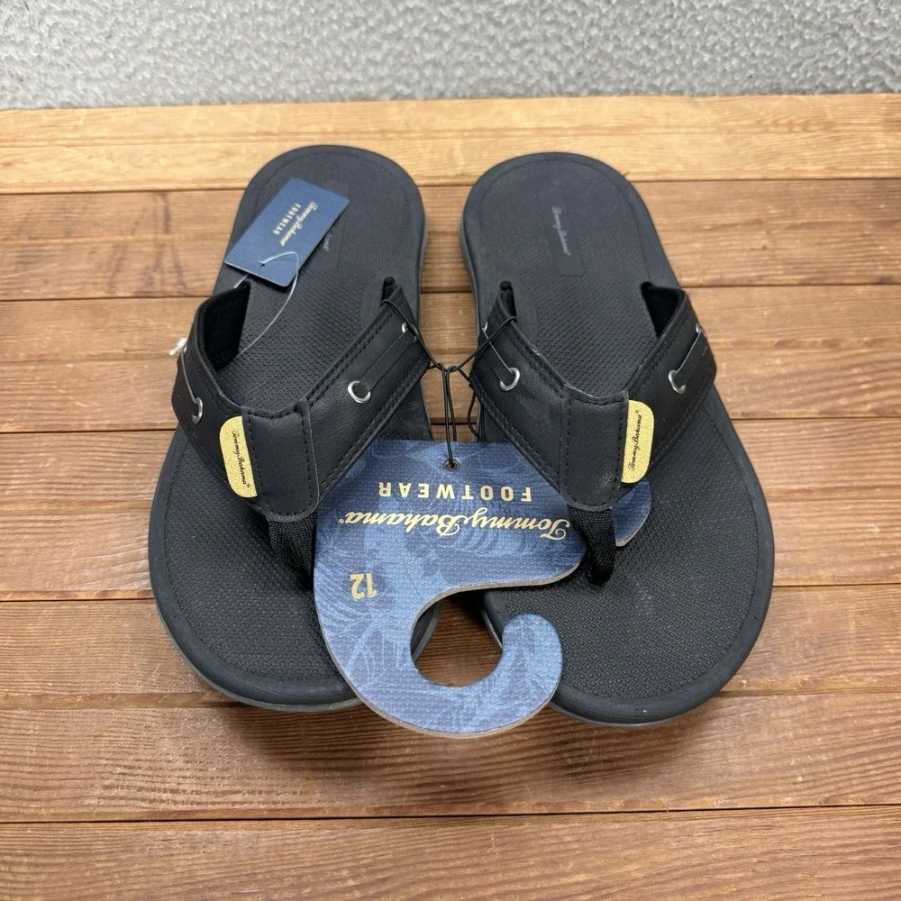 Tommy Bahama Sandals Mens 12 Black TBF Coast Flip Flops Beach Summer Casual NEW